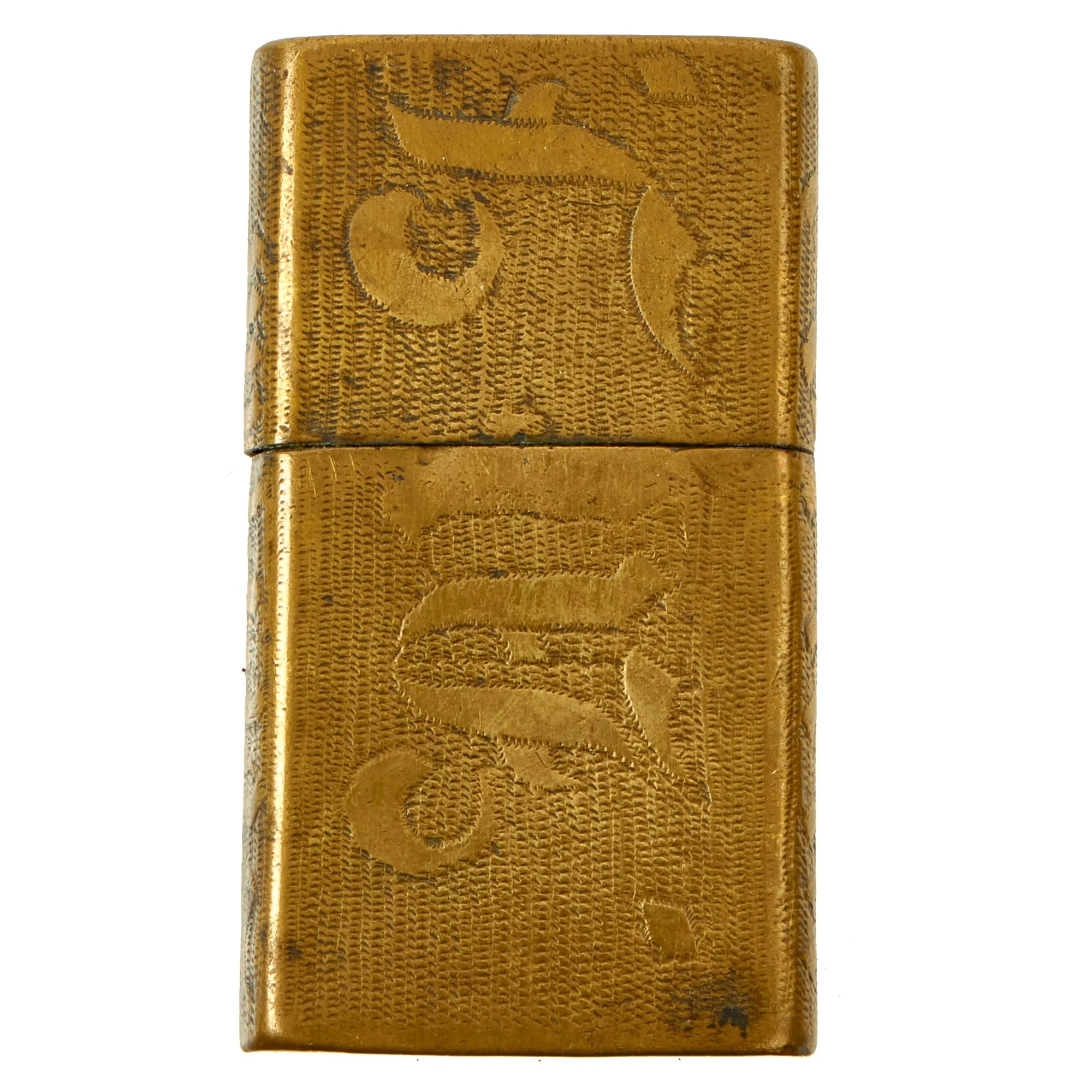 Original French WWI Trench Art “Windproof” Lighter Made From Brass As Featured In The Book “Trench Art, An Illustrated History” by Jane Kimball on Page 200