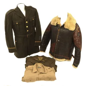 Original U.S. WWII 760th Tank Battalion Officer B-3 Sheepskin Jacket, Ike Jacket and Class A Service Coat