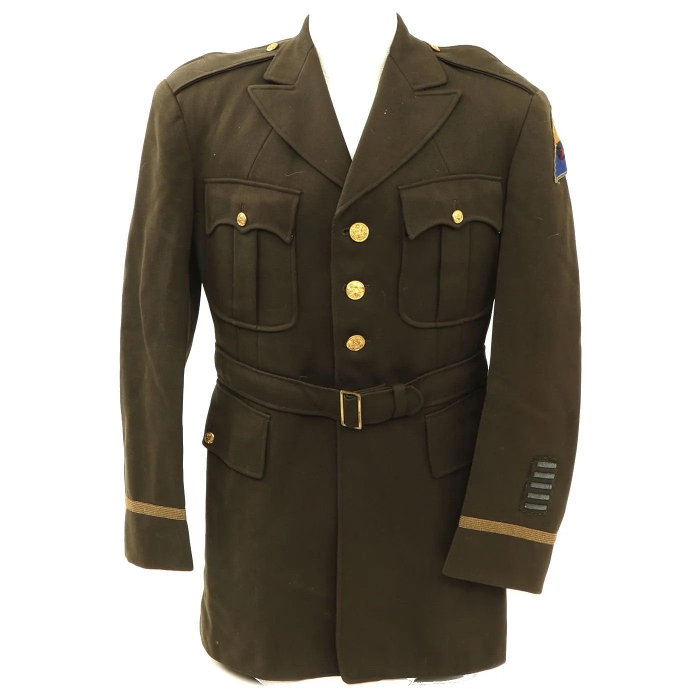 Original U.S. WWII 760th Tank Battalion Officer B-3 Sheepskin Jacket, Ike Jacket and Class A Service Coat