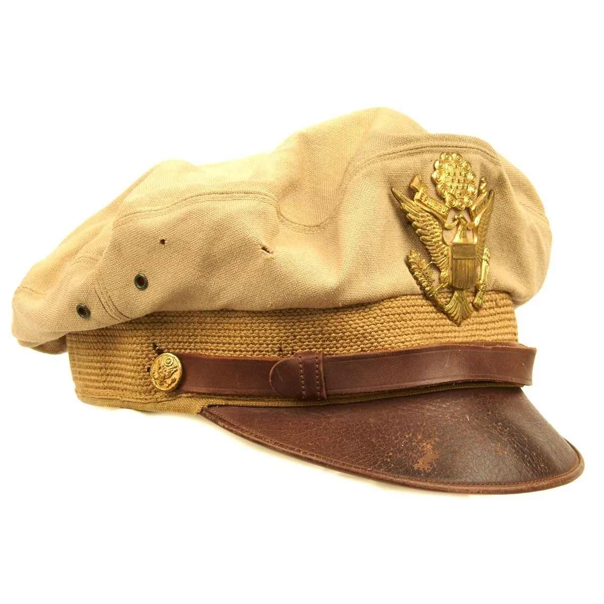 Original U.S. WWII USAAF Officer Khaki Crush Cap By Bancroft - Size 7 1/4