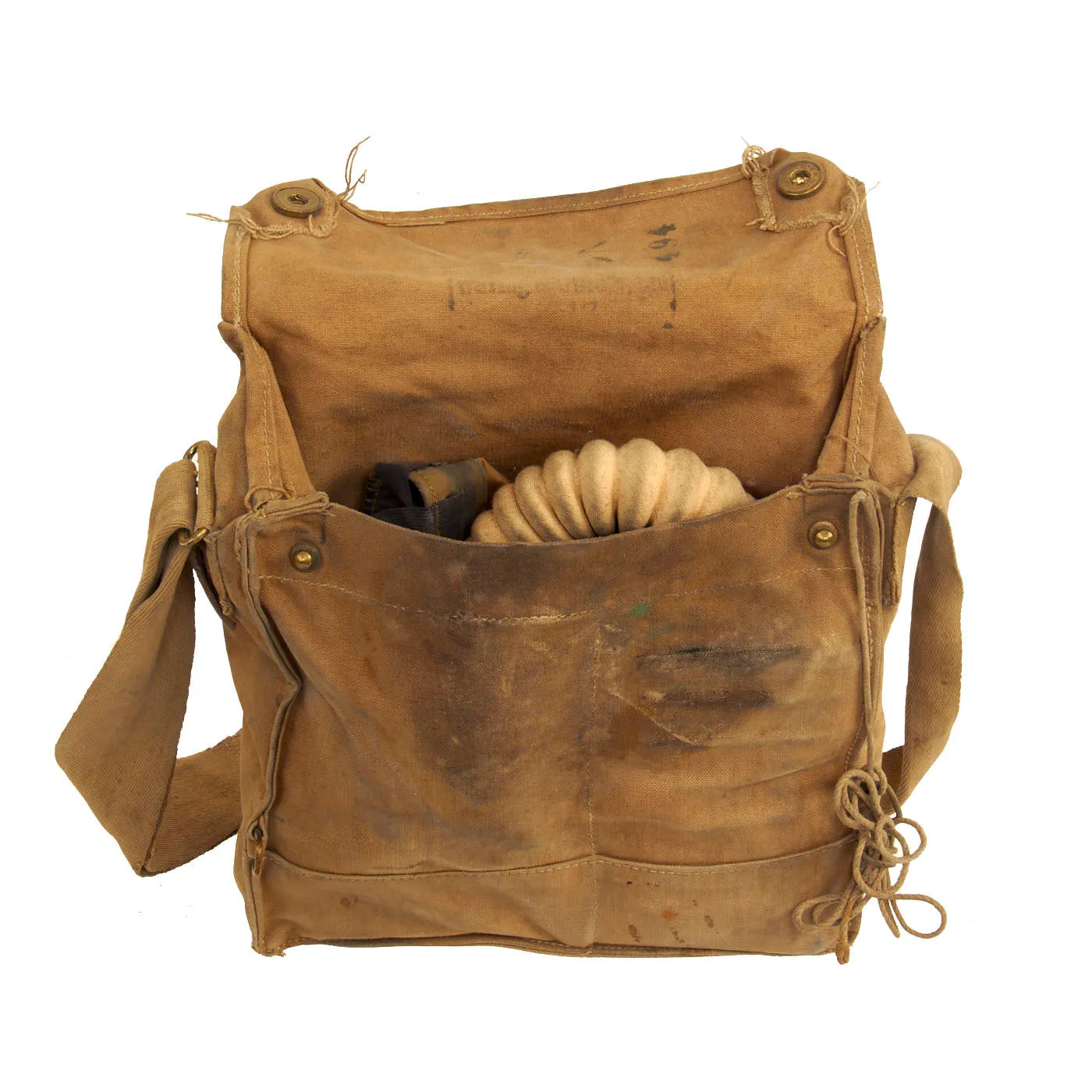 Original WWI British Small Box Respirator Gas Mask with Canister in Decorated Bag - Dated 1917- 308th Engineer Doughboy