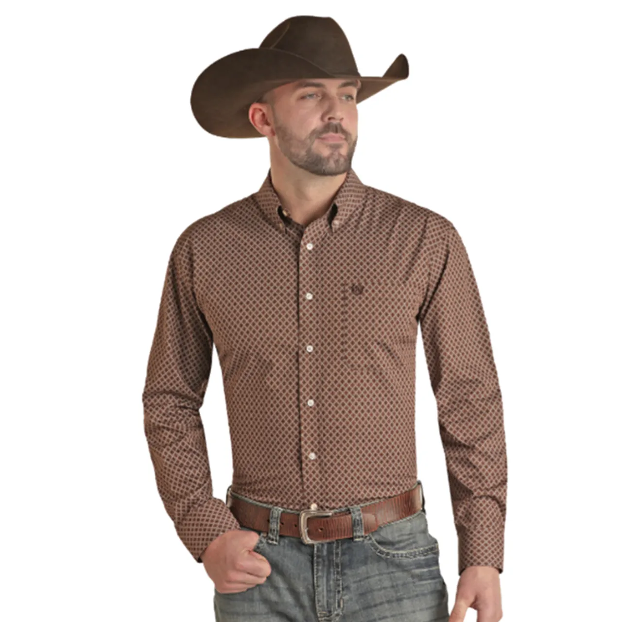 Panhandle Select Men's Brown Diamond Geo Snap Shirt