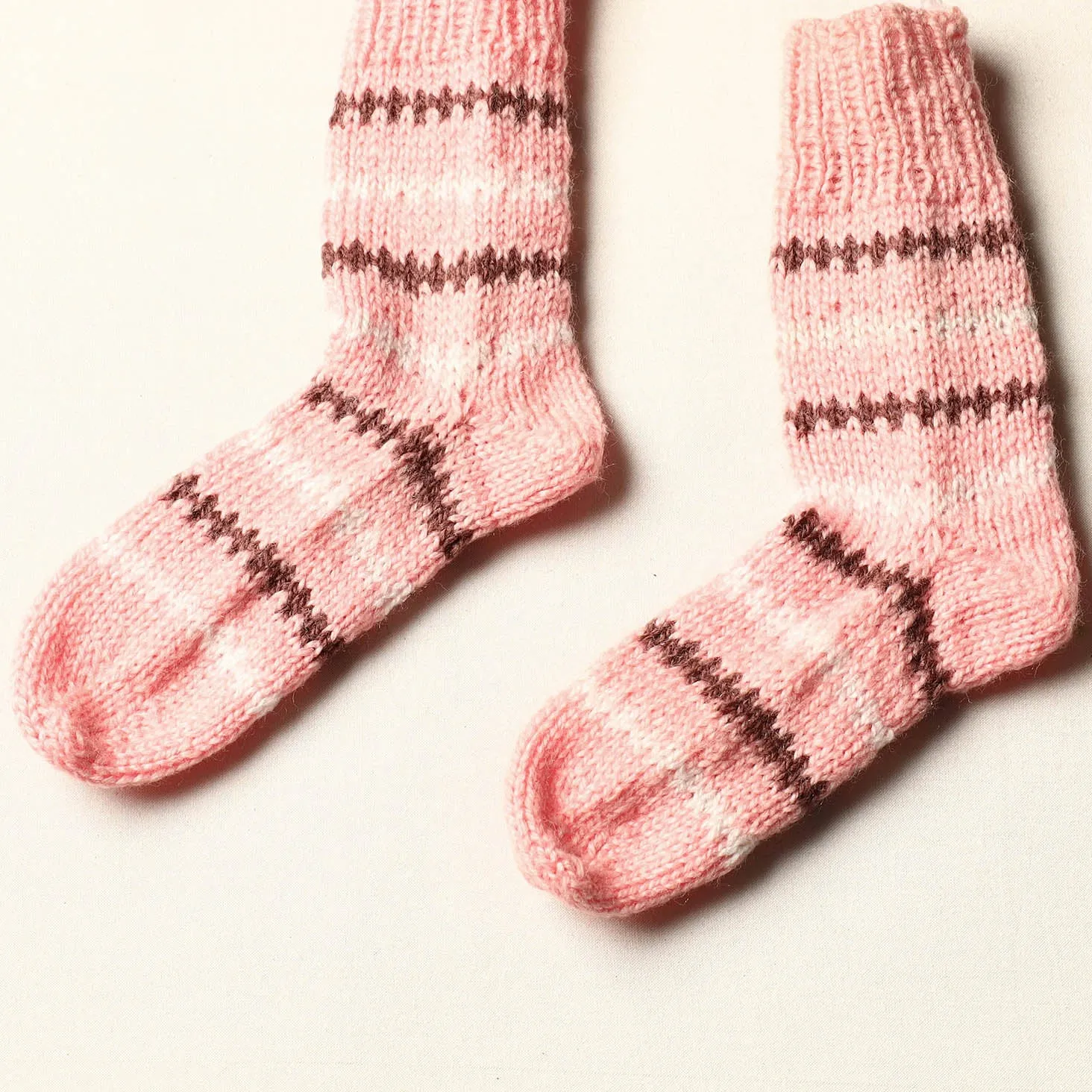 Peach -Kumaun Hand Knitted Woolen Socks (Kids)