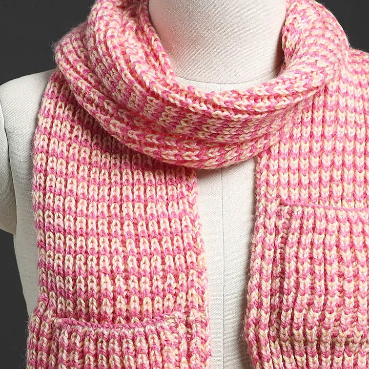 Pink - Kumaun Hand Knitted Woolen Muffler with Pockets 42