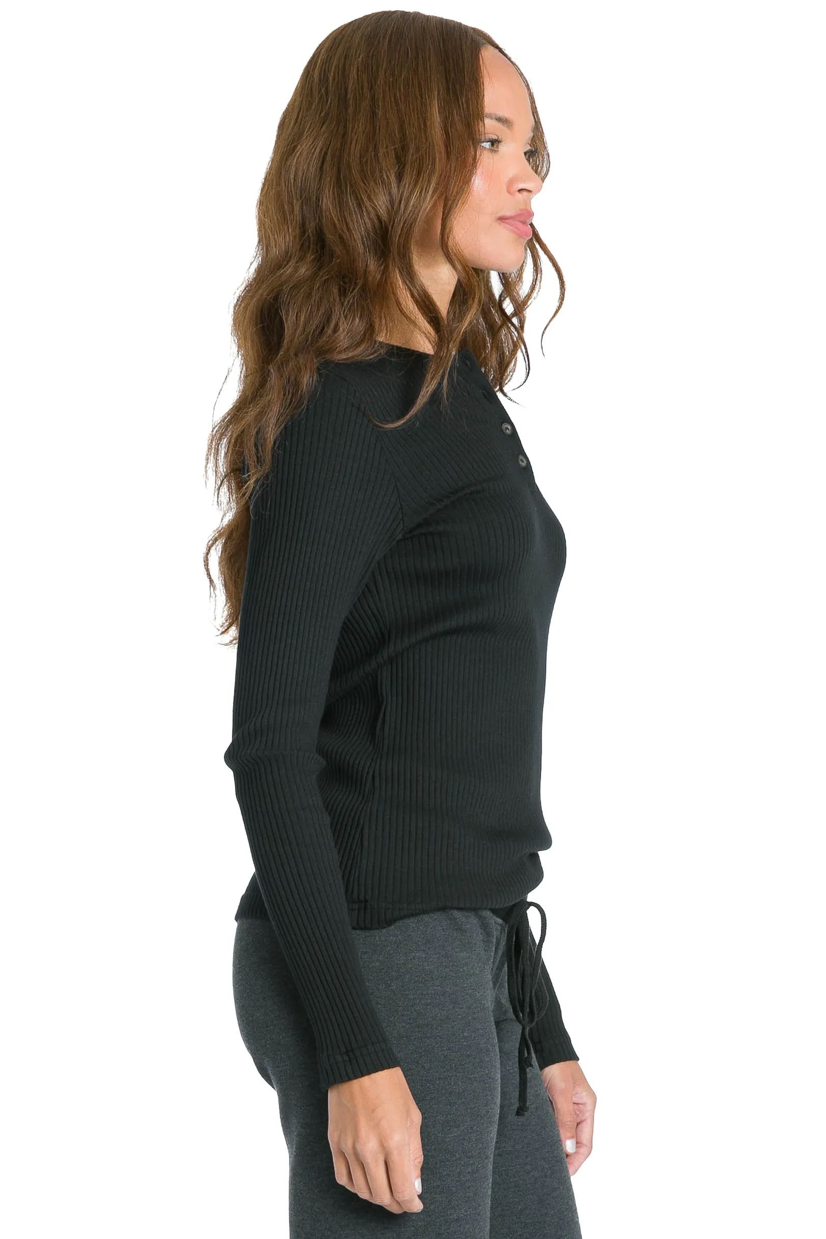 Ribbed Long Sleeve Henley T