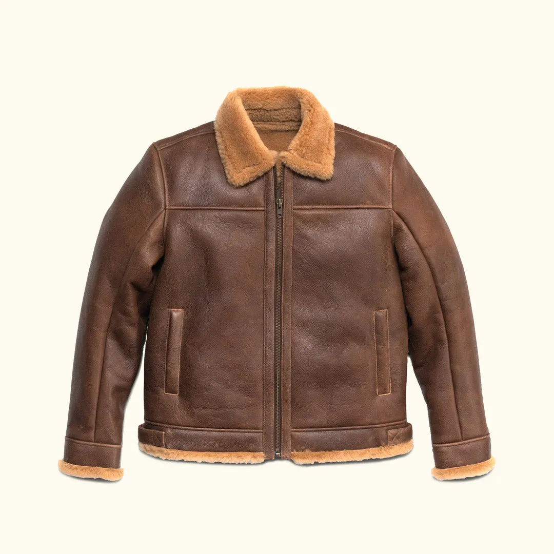 Shearling Leather Bomber Jacket | Grizzly Brown