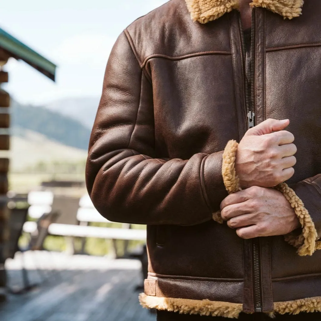 Shearling Leather Bomber Jacket | Grizzly Brown