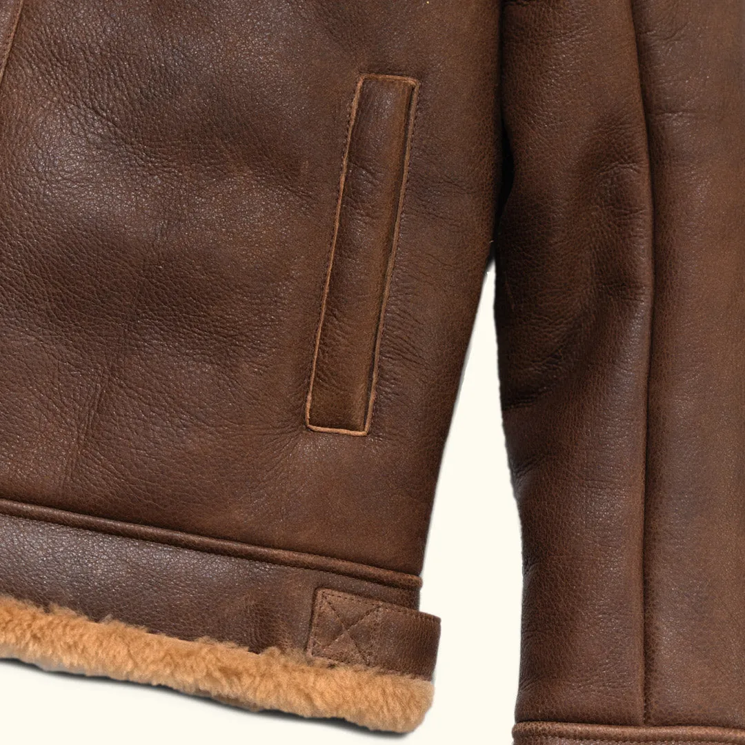 Shearling Leather Bomber Jacket | Grizzly Brown