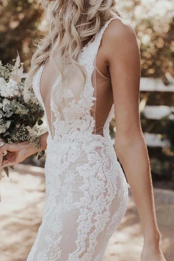 Sheath Ivory Lace Wedding Dress