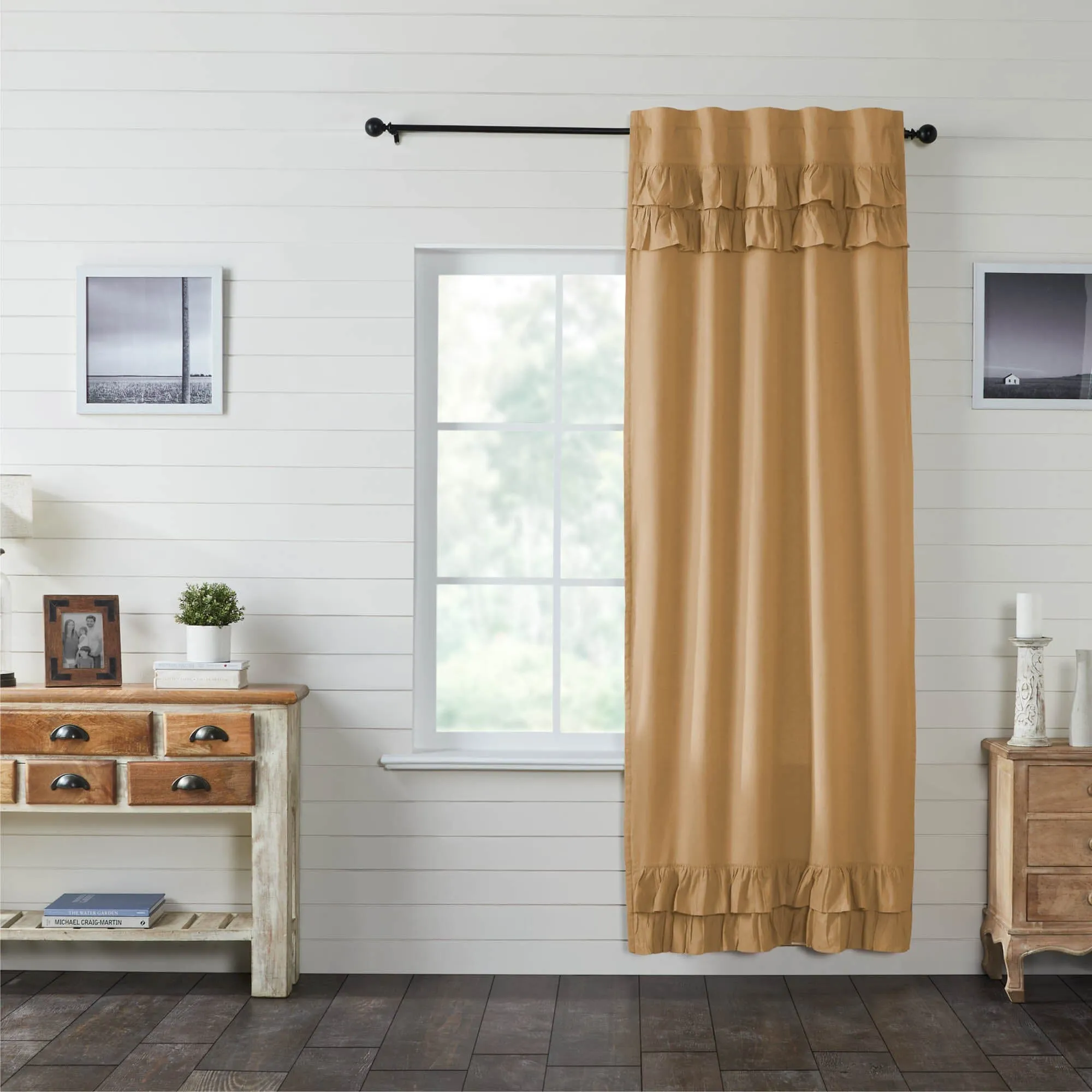 Simple Life Flax Khaki Ruffled Lined Single Panel Curtain 96"