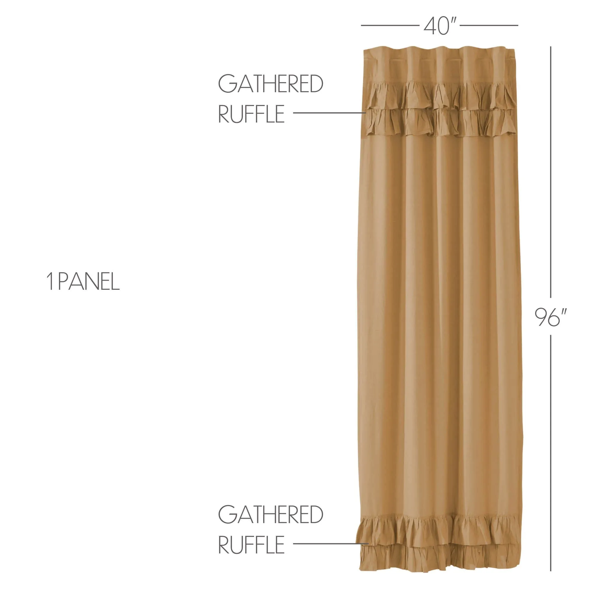 Simple Life Flax Khaki Ruffled Lined Single Panel Curtain 96"