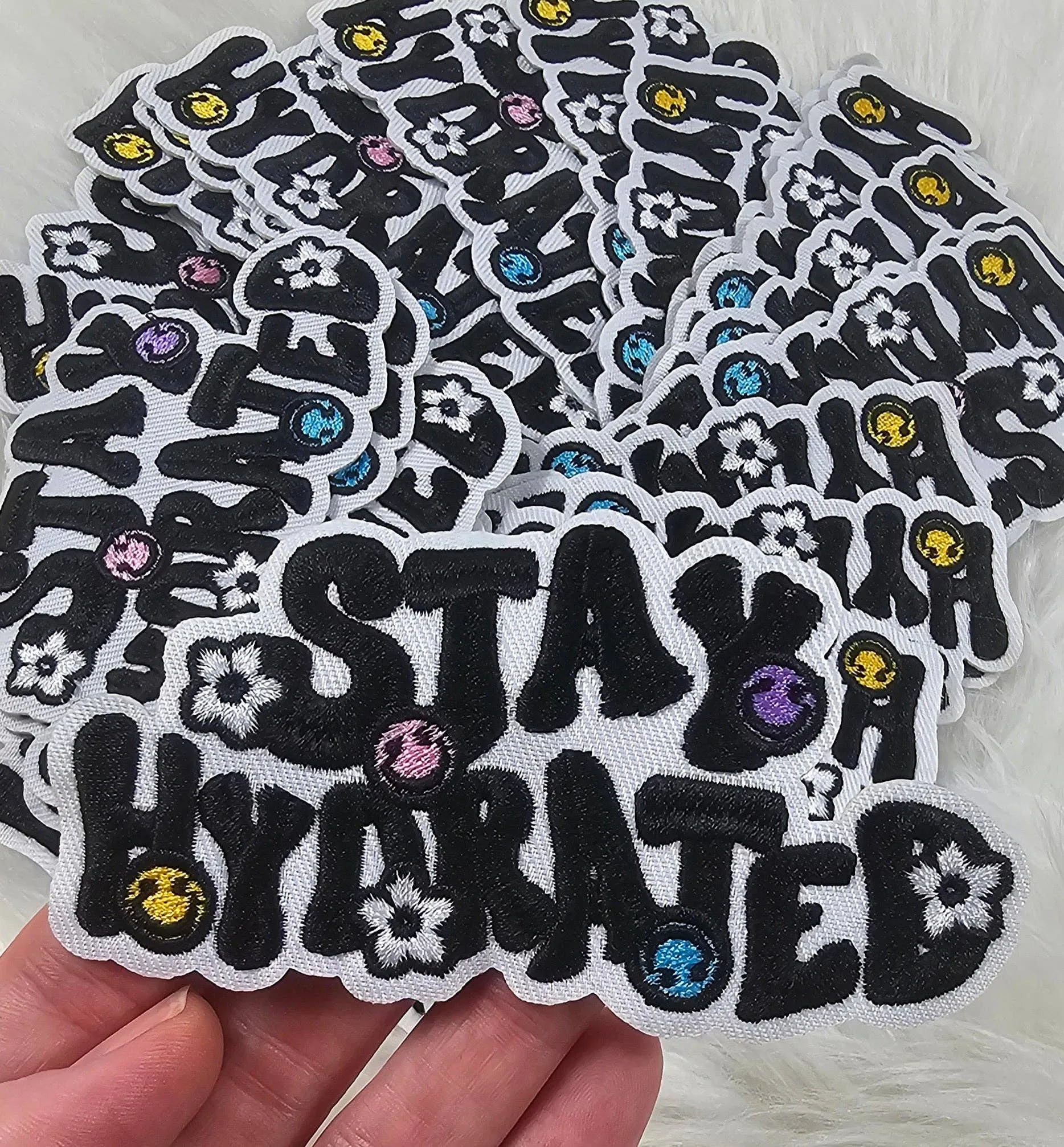 'Stay Hydrated' Retro Floral Smile Embroidery Patch