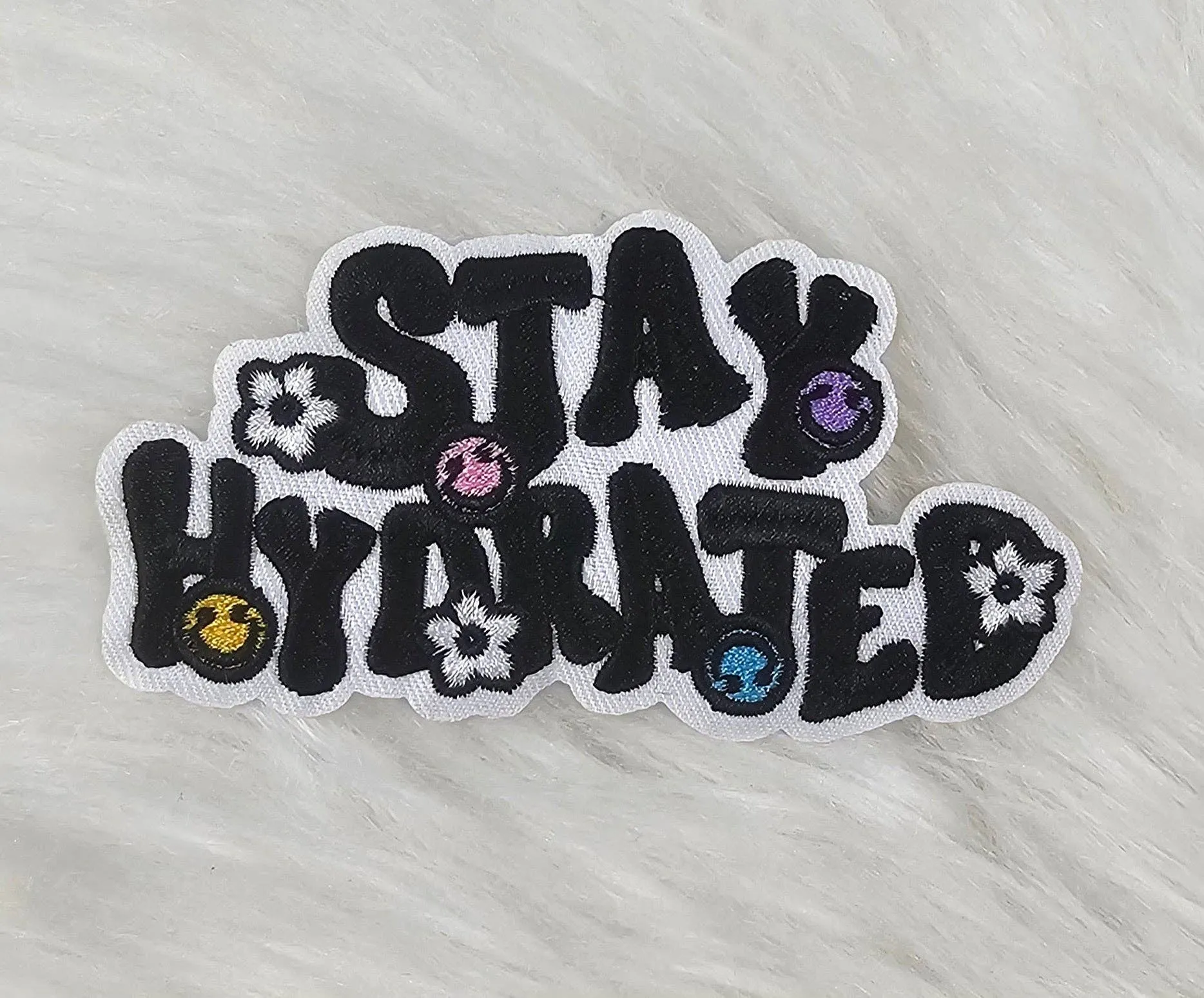 'Stay Hydrated' Retro Floral Smile Embroidery Patch