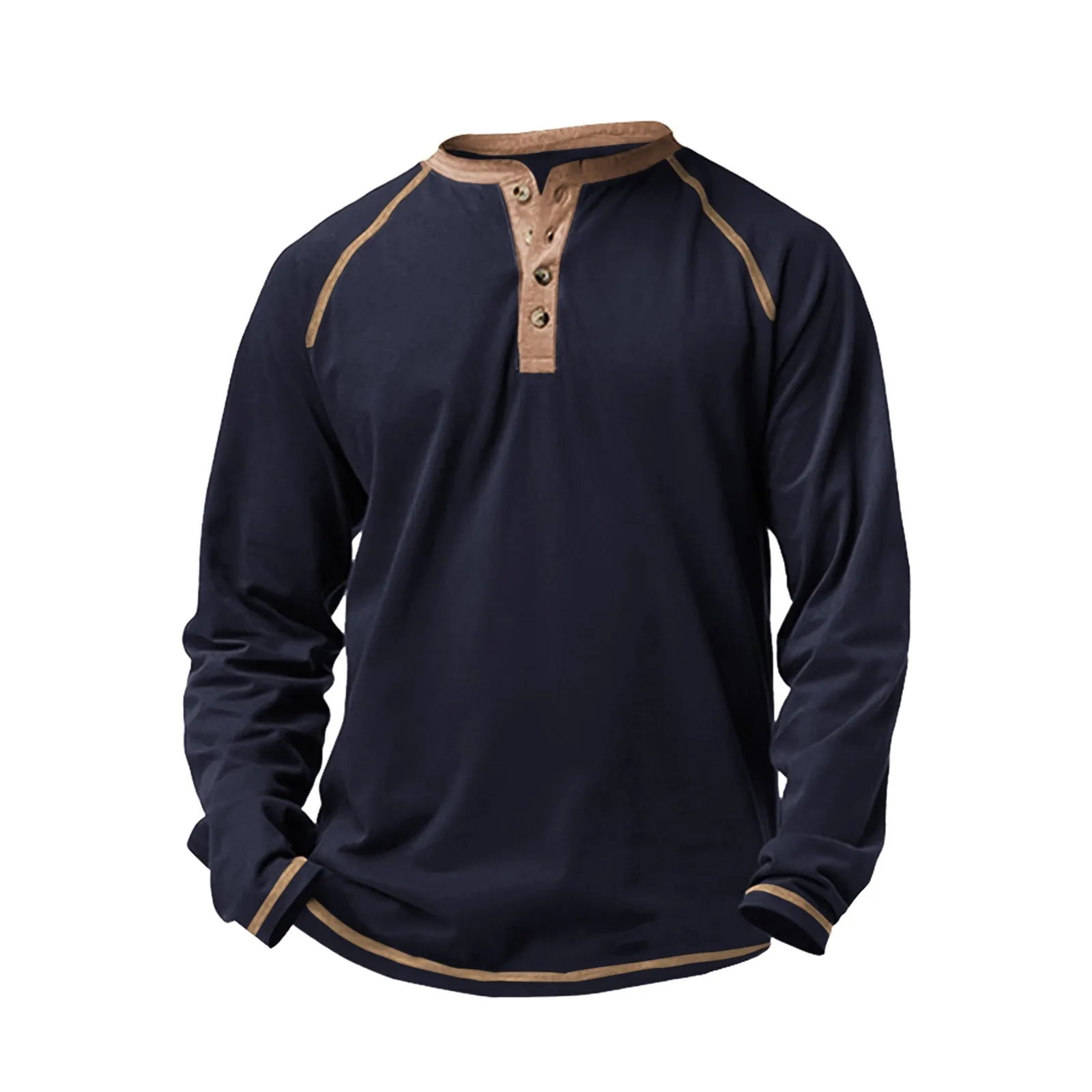 STITCHING RAGLAN LONG SLEEVE HENLEY SHIRT