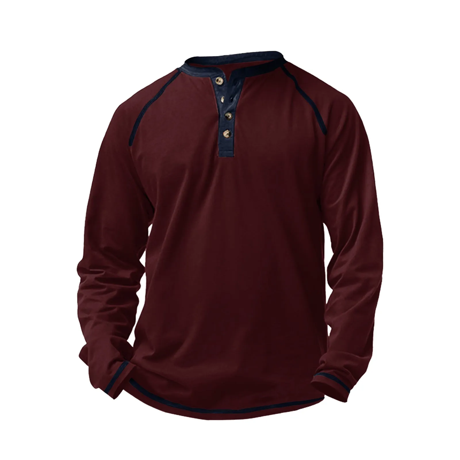 STITCHING RAGLAN LONG SLEEVE HENLEY SHIRT