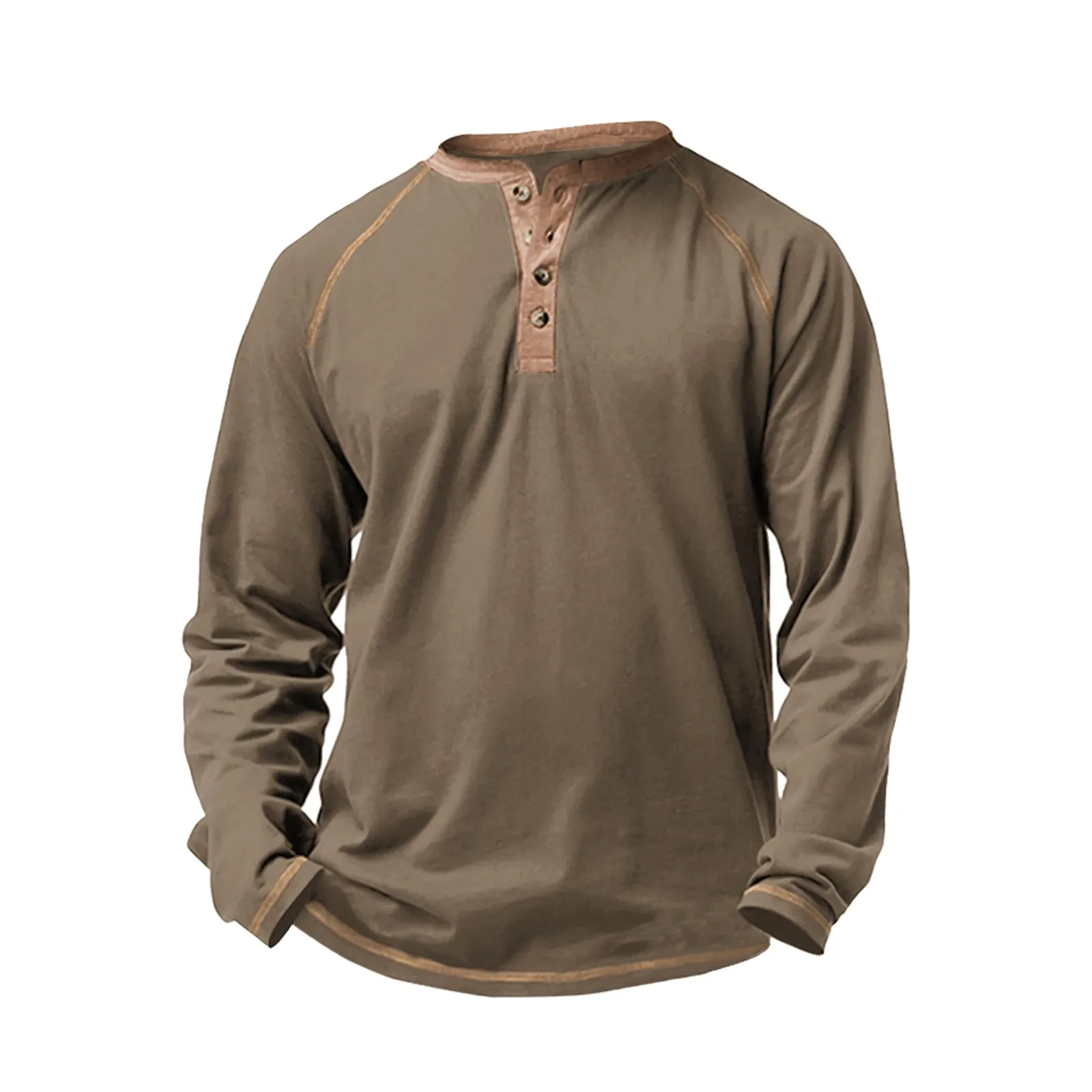 STITCHING RAGLAN LONG SLEEVE HENLEY SHIRT