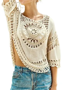 TEEK - Cutout Round Neck Half Sleeve Top