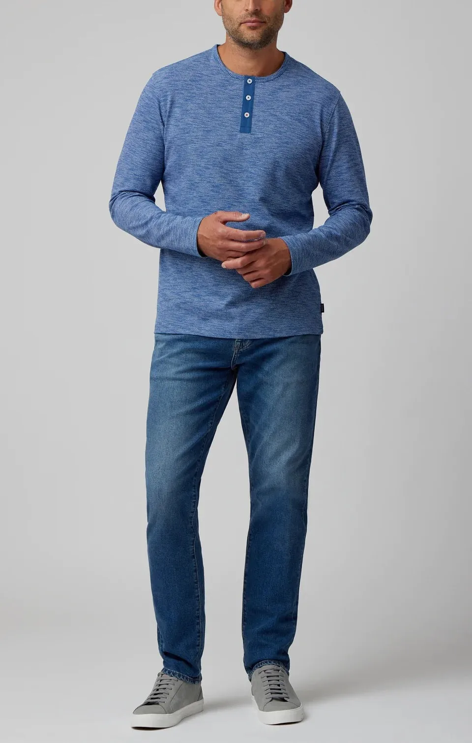 Textured Long Sleeve Henley - Denim Blue