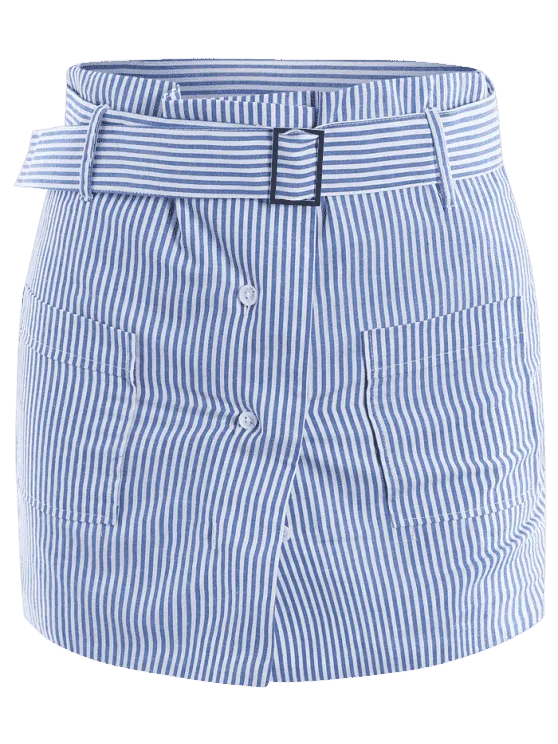 Trendy Belted Striped Skorts with Pockets