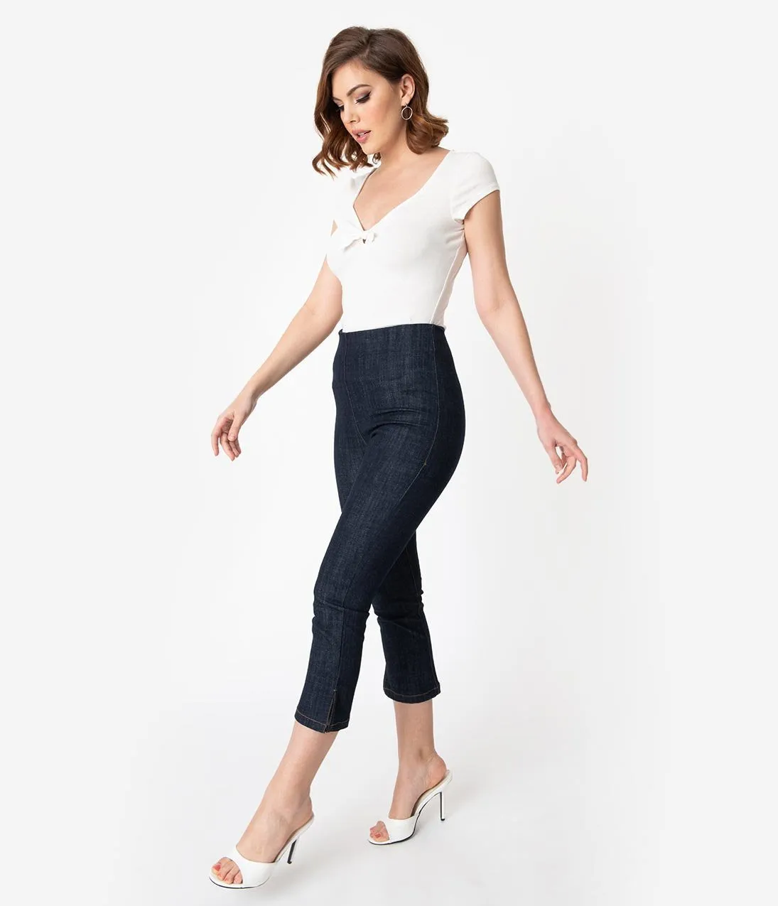 Unique Vintage Denim Blue High Waist Rachelle Capri Pants