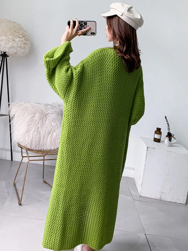 Urban Loose Over Size Solid Color Thick Thread Knitting Cardigan Coats