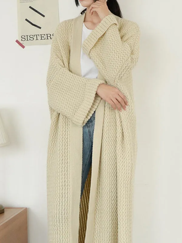 Urban Loose Over Size Solid Color Thick Thread Knitting Cardigan Coats