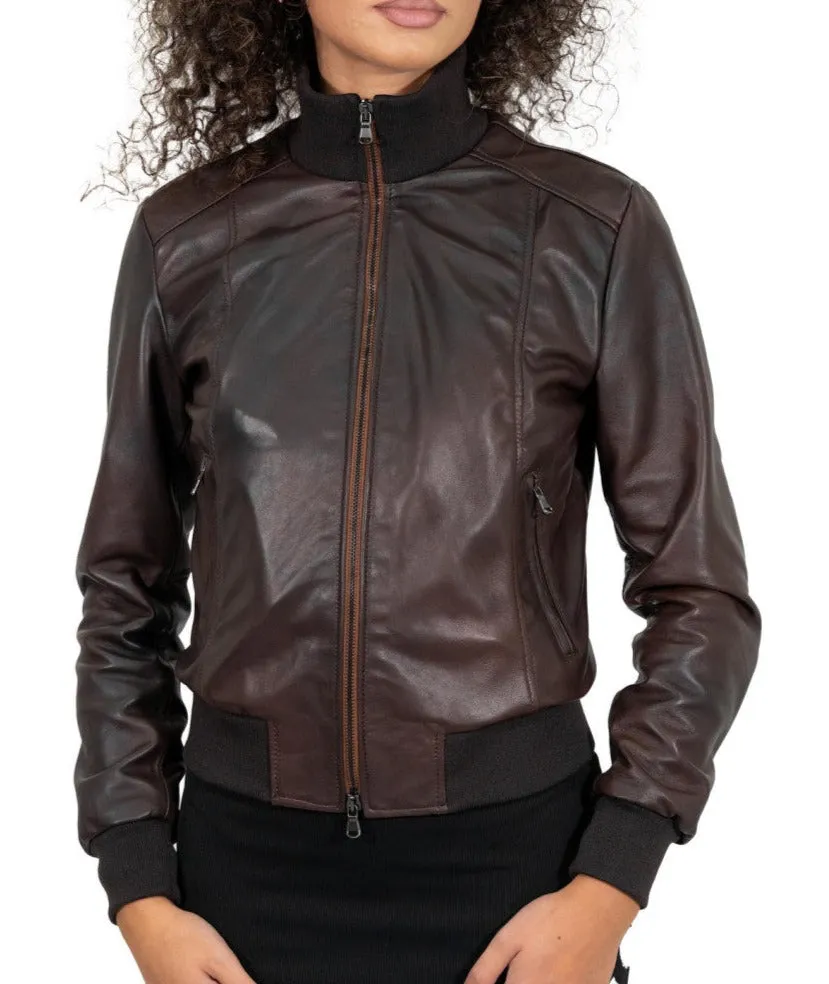 Verona Brown Leather Bomber Jacket