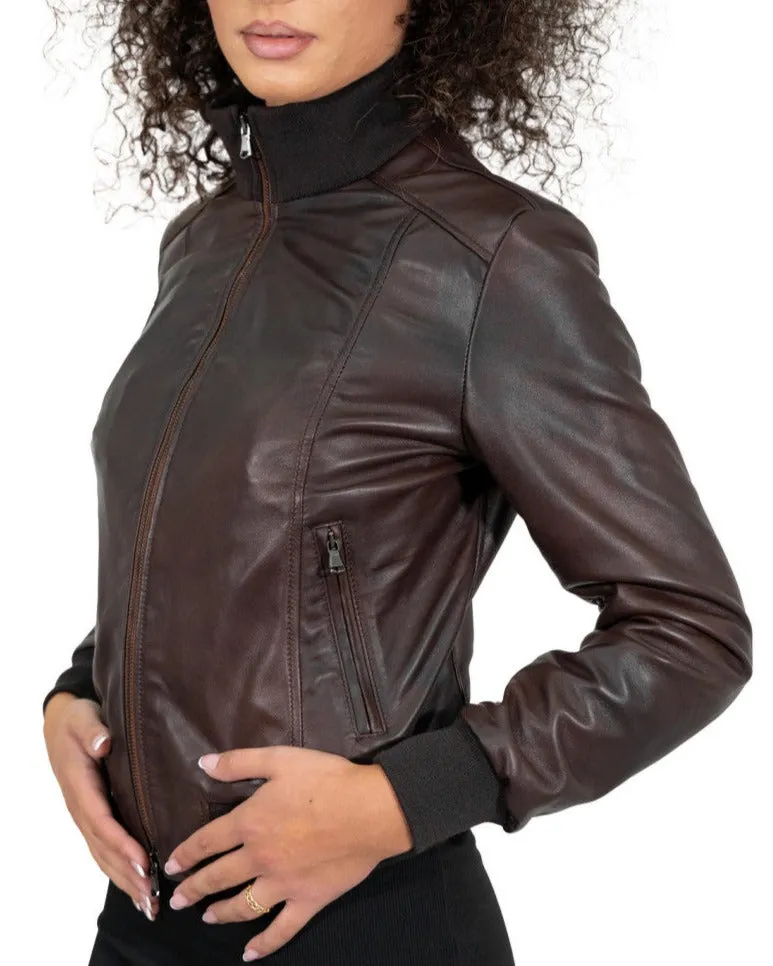 Verona Brown Leather Bomber Jacket