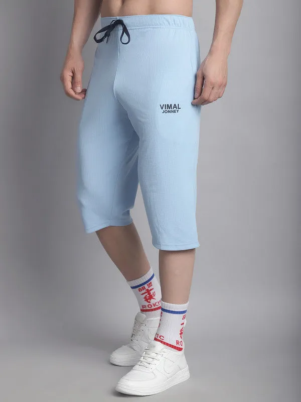 Vimal Jonney Solid Light Blue Regular Fit Polyster Lycra Capri For Men