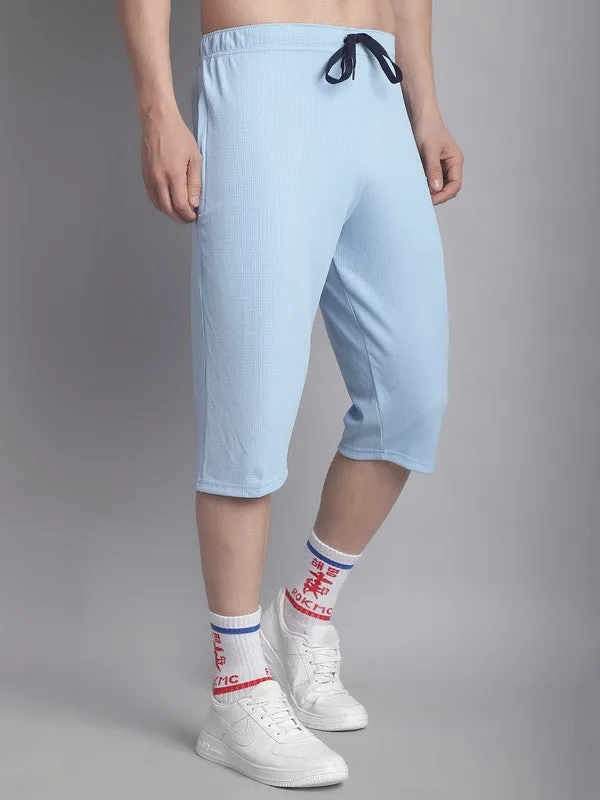 Vimal Jonney Solid Light Blue Regular Fit Polyster Lycra Capri For Men