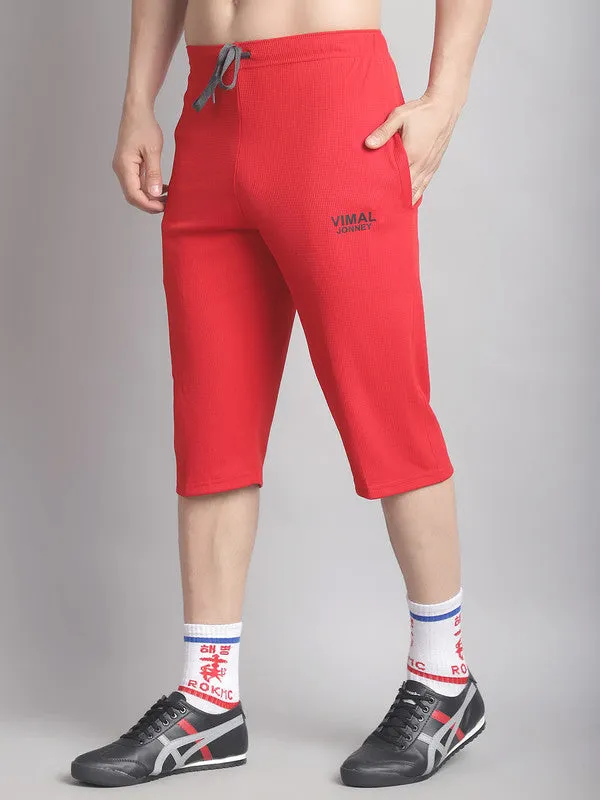 Vimal Jonney Solid Red Regular Fit Polyster Lycra Capri For Men