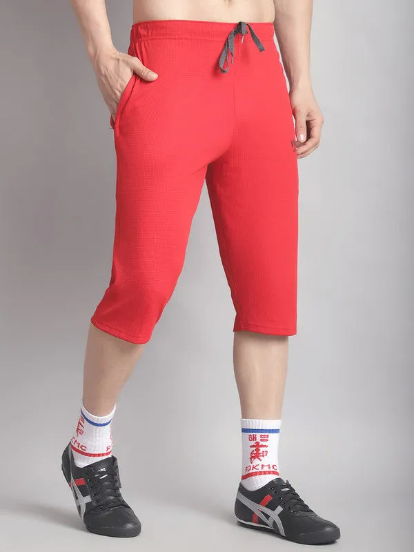 Vimal Jonney Solid Red Regular Fit Polyster Lycra Capri For Men