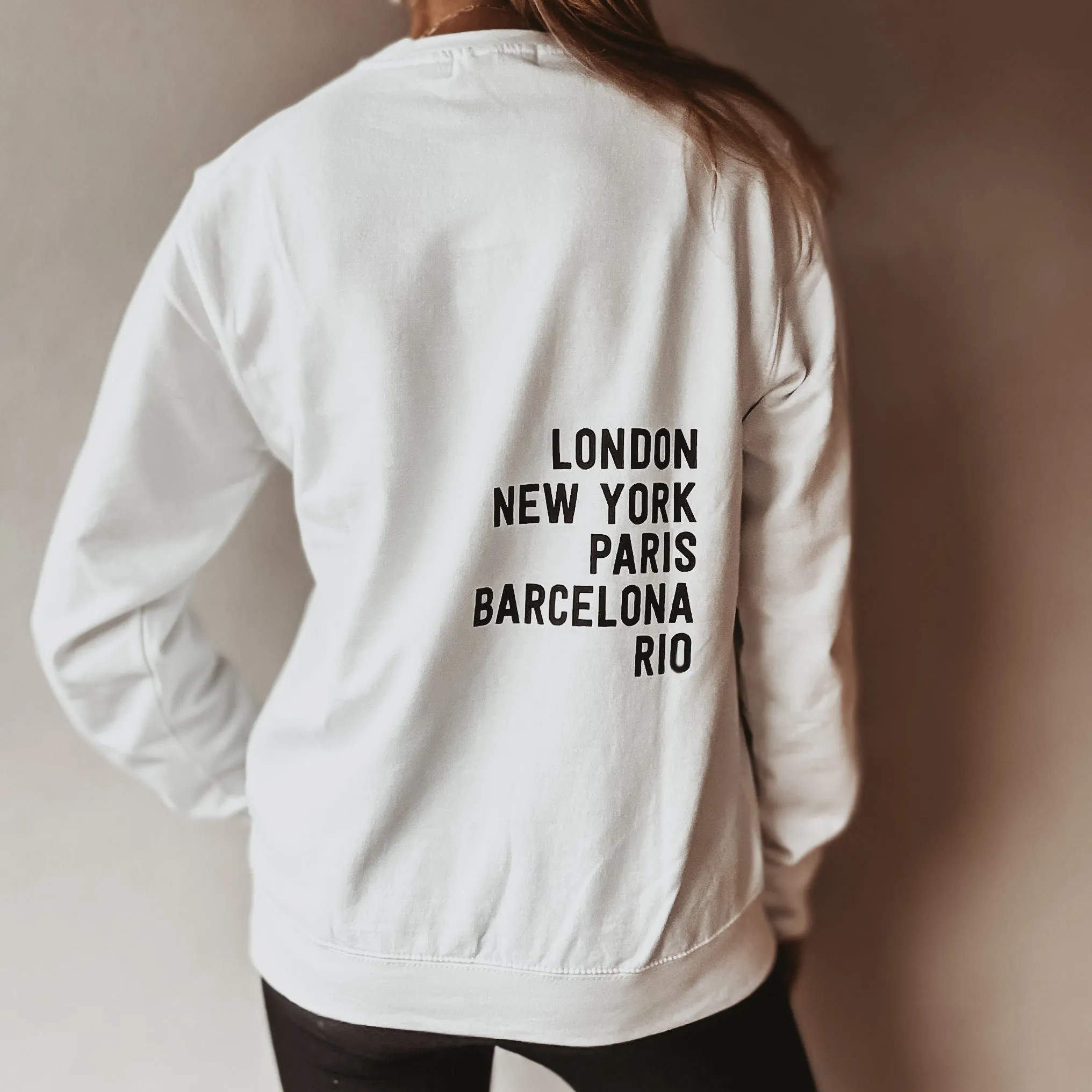 White CITIES sweatshirt  *boyfriend fit*