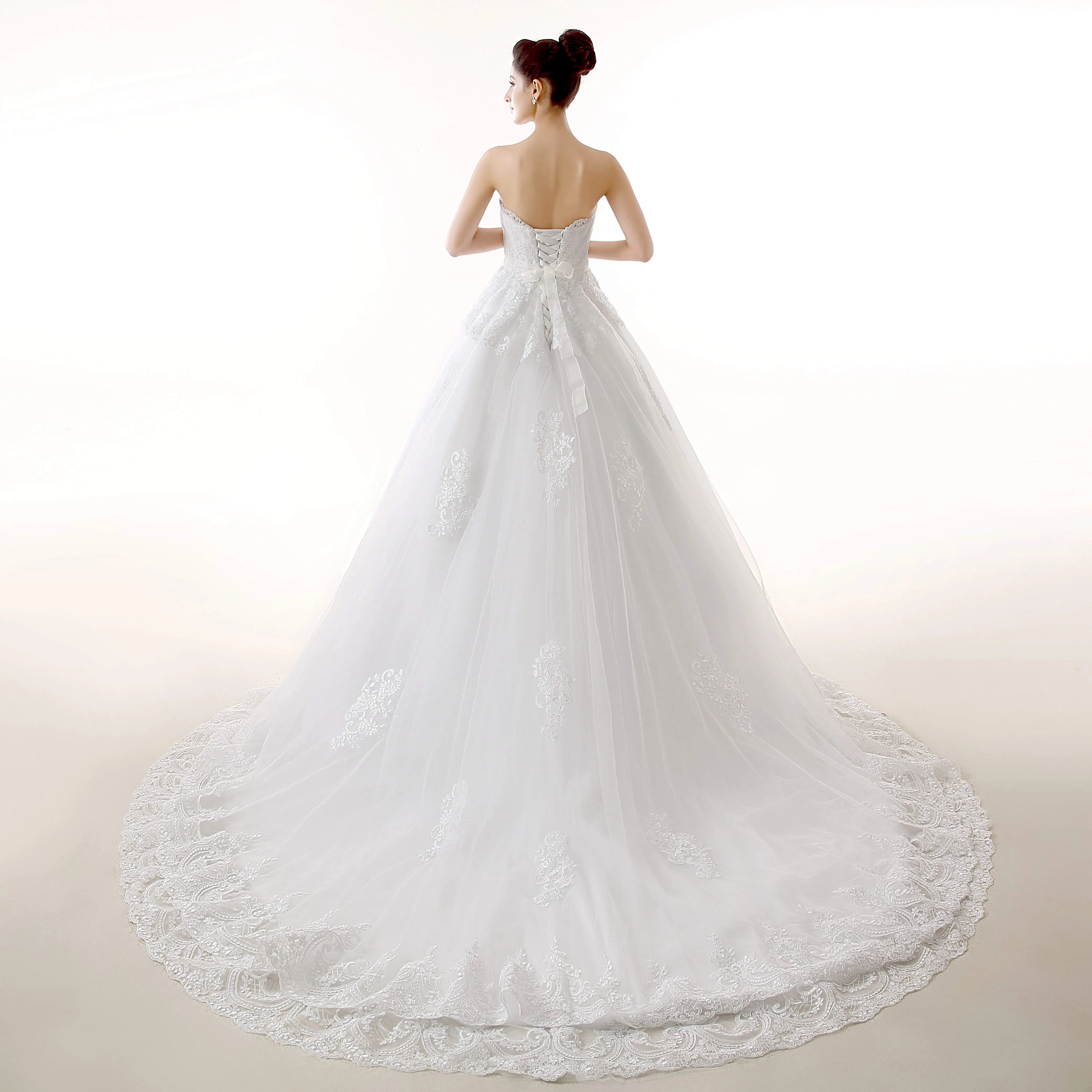 White Tulle Lace Strapless With Sash Wedding Dresses