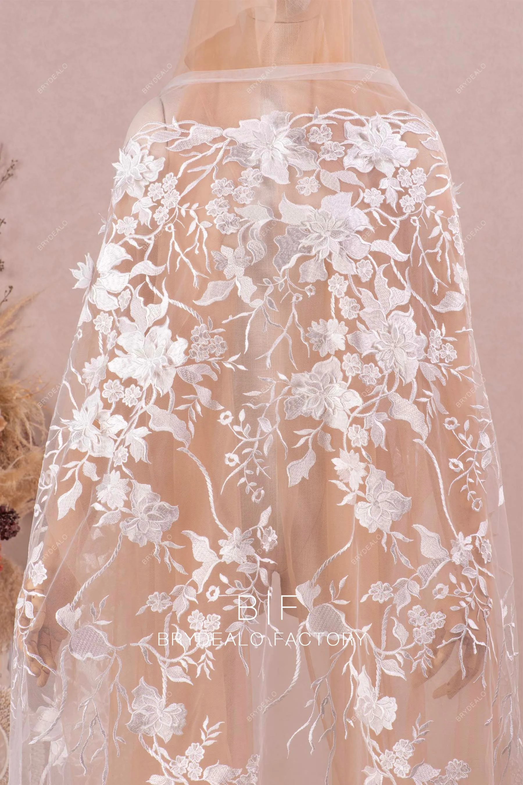 Wild 3D Flower Embroidery Lace for Romantic Wedding Dress