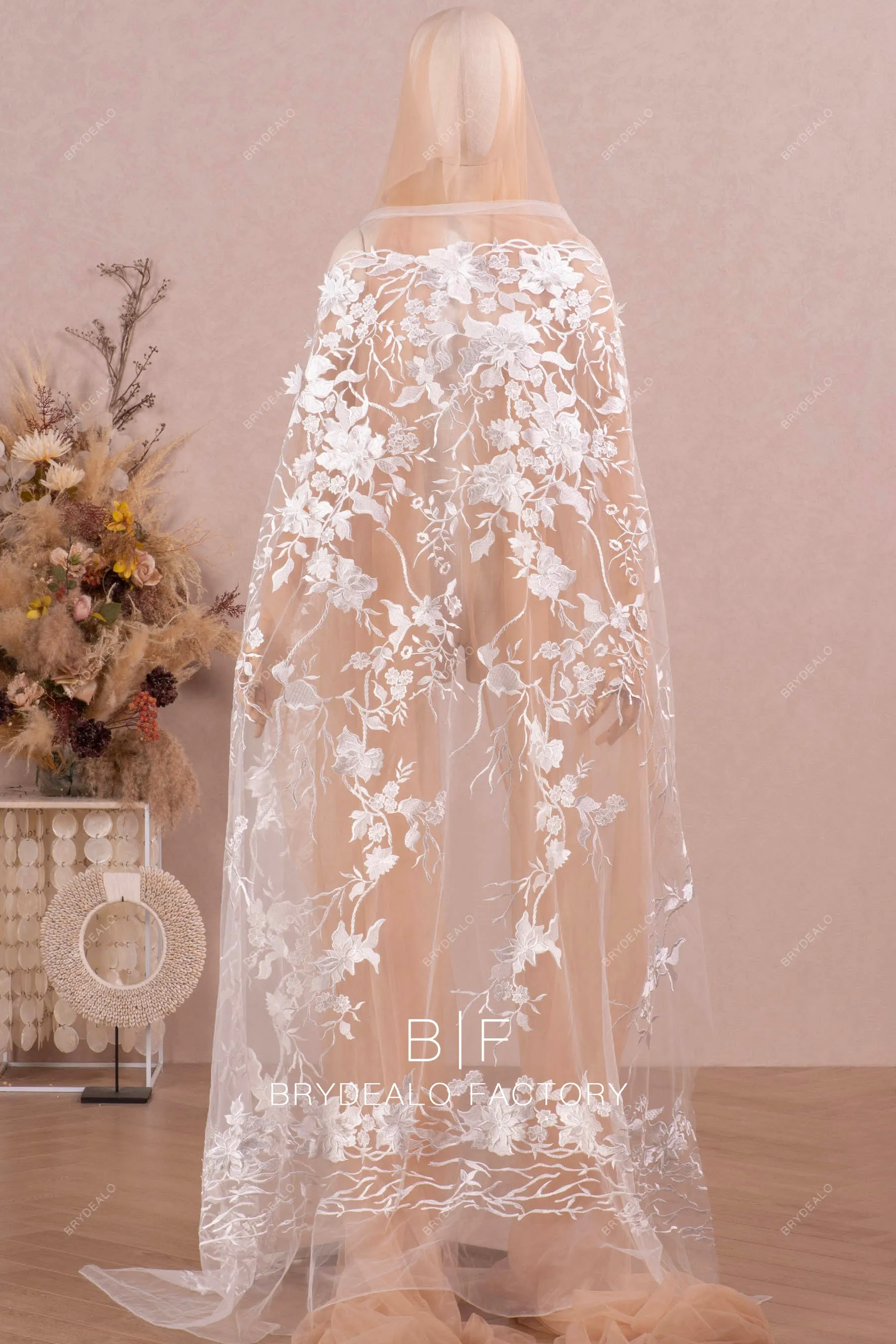 Wild 3D Flower Embroidery Lace for Romantic Wedding Dress