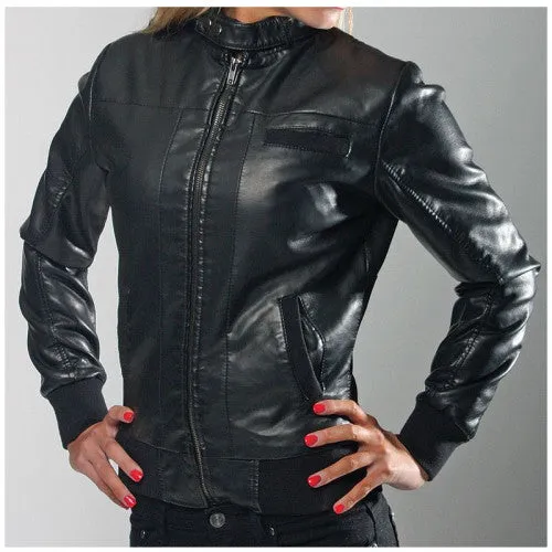 Womens Black Bomber Leather Jacket